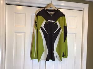 Thor Men’s Phase S8 Motocross Jersey Size L Padded Elbows Green Black/White